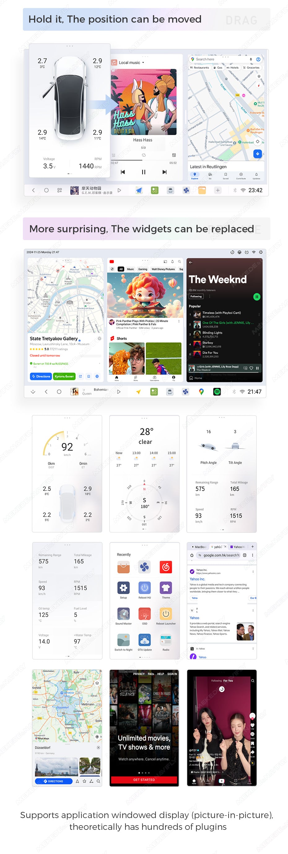 Dudu7 Andriod Stereo  9.5"-10.5"  wirelss Apple Carplay/Android Auto