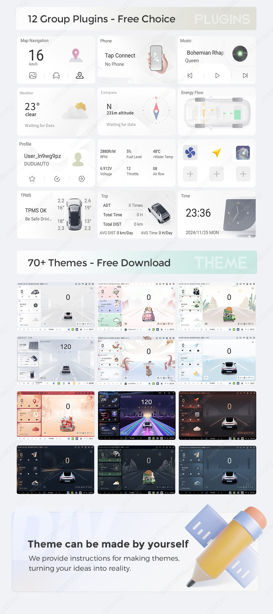 Dudu7 Andriod Stereo  9.5"-10.5"  wirelss Apple Carplay/Android Auto